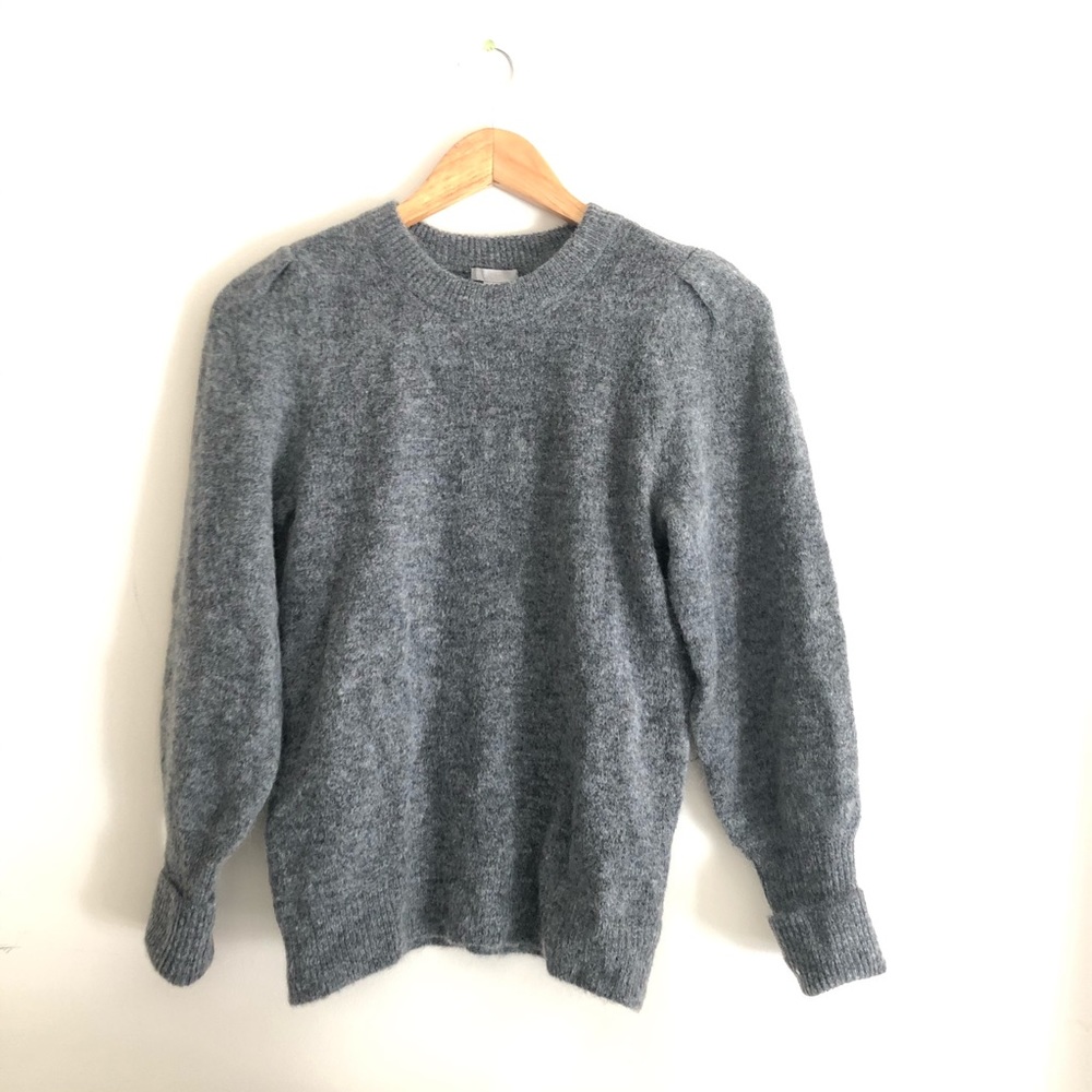 H&M Mohair Wool Puff Sleeve Fuzzy Sweater - Grey - Picture 5 of 7